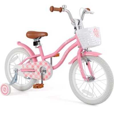 Costway - 16" Kids Bike Toddler Adjustable Bicycle with Training Wheel for 4-7 Years Old Girl - Rose Red Costway - 16" Kids Bike Toddler Adjustable Bicycle with Training Wheel for 4-7 Years Old Girl - Rose Red