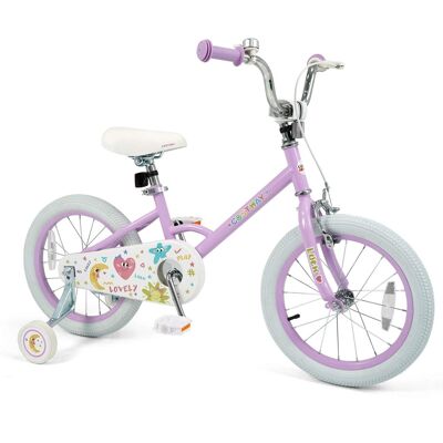Costway - 16 Inch Kids Bike for Girls Boys Age 3-8 Years with Training Wheels, Coaster Brake - Purple Costway - 16 Inch Kids Bike for Girls Boys Age 3-8 Years with Training Wheels, Coaster Brake - Purple
