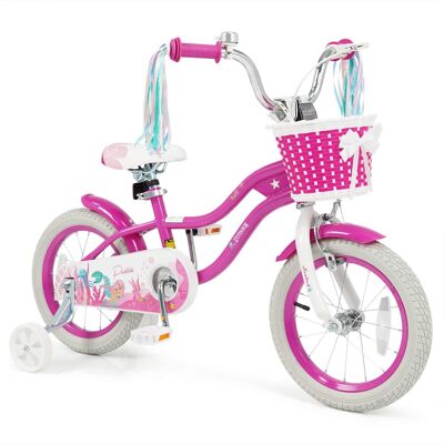 Costway - 14" Kids Bike, Toddler Bicycle with Training Wheels, Hand & Coaster Brakes - Rose Red Costway - 14" Kids Bike, Toddler Bicycle with Training Wheels, Hand & Coaster Brakes - Rose Red