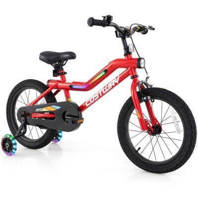 Costway - 16" LED Lighted Kids Bike with Adjustable Seat Coaster Brake Training Wheels Patented - Red Costway - 16" LED Lighted Kids Bike with Adjustable Seat Coaster Brake Training Wheels Patented - Red