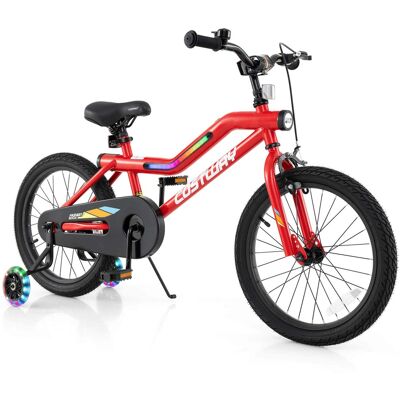 Costway - 18" LED Lighted Kids Bike with Adjustable Seat Coaster Brake Training Wheels Patented - Red Costway - 18" LED Lighted Kids Bike with Adjustable Seat Coaster Brake Training Wheels Patented - Red