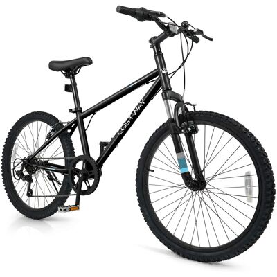 Costway - 24 Inch Kids Mountain Bike for Boys Girls Aged 8+ Years Old with Suspension Fork - Black Costway - 24 Inch Kids Mountain Bike for Boys Girls Aged 8+ Years Old with Suspension Fork - Black