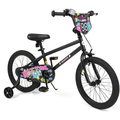 Costway - 18 Inch Kids Bike, Toddler Bicycle with Training Wheels, Dual Hand & Coaster Brakes - Black Costway - 18 Inch Kids Bike, Toddler Bicycle with Training Wheels, Dual Hand & Coaster Brakes - Black
