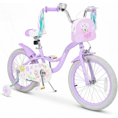 Costway - 18 Inches Girls Bike with Front Bag, Children Training Bicycle for 4-8 Years Old - Purple Costway - 18 Inches Girls Bike with Front Bag, Children Training Bicycle for 4-8 Years Old - Purple