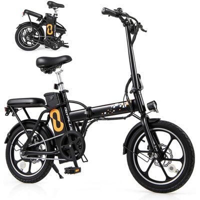 Costway - 16" Folding E-Bike Portable Electric Bicycle with Peak 650 W Brushless Motor - Black Costway - 16" Folding E-Bike Portable Electric Bicycle with Peak 650 W Brushless Motor - Black