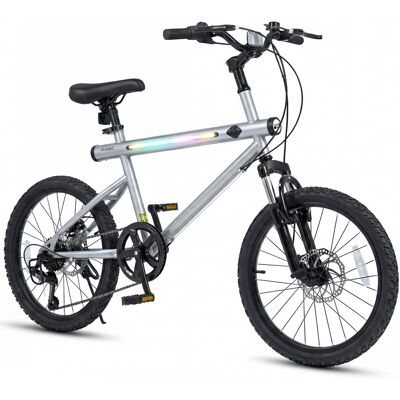 Costway - 6-Speed Commuter Bicycle,20 LED-lit Hybrid Bike with Stereo Speakers,2 Disc Brakes - Silver Costway - 6-Speed Commuter Bicycle,20 LED-lit Hybrid Bike with Stereo Speakers,2 Disc Brakes - Silver