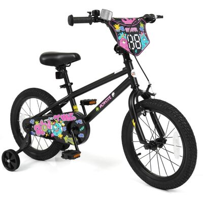 Costway - 16 Inch Kids Bike with Training Wheels, Dual Hand & Coaster Brakes, Adjustable Seat - Black Costway - 16 Inch Kids Bike with Training Wheels, Dual Hand & Coaster Brakes, Adjustable Seat - Black