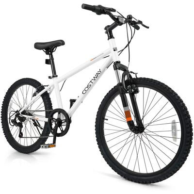 Costway - 24 Inch Kids Mountain Bike for Boys Girls Aged 8+ Years Old with Suspension Fork - White Costway - 24 Inch Kids Mountain Bike for Boys Girls Aged 8+ Years Old with Suspension Fork - White