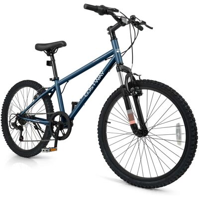 Costway - 24 Inch Kids Mountain Bike for Boys Girls Aged 8+ Years Old with Suspension Fork - Navy Costway - 24 Inch Kids Mountain Bike for Boys Girls Aged 8+ Years Old with Suspension Fork - Navy