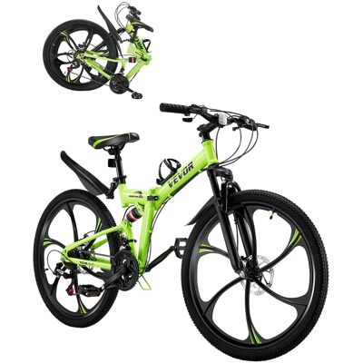 VEVOR - 26 inch Folding Mountain Bike,MTB Bicycle with Full Suspension, 21-speed Drivetrain, Comfort Saddle, Disc Brakes - Yellow VEVOR - 26 inch Folding Mountain Bike,MTB Bicycle with Full Suspension, 21-speed Drivetrain, Comfort Saddle, Disc Brakes - Yellow