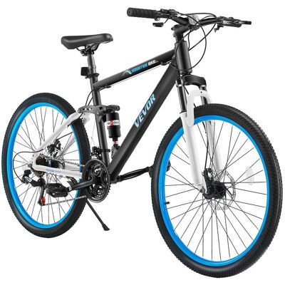 VEVOR - Mountain Bike,26 inch MTB Bicycle with Full Dual Suspension, 21 Speed Twist Shifting, Comfort Saddle, Dual Disc Brake - Blue, black VEVOR - Mountain Bike,26 inch MTB Bicycle with Full Dual Suspension, 21 Speed Twist Shifting, Comfort Saddle, Dual Disc Brake - Blue, black