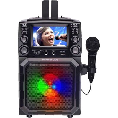 Karaoke USA - Portable CDG/MP3G Karaoke Player with 4.3" Color TFT Screen, Bluetooth, Recording Function, and PA - Black Karaoke USA - Portable CDG/MP3G Karaoke Player with 4.3" Color TFT Screen, Bluetooth, Recording Function, and PA - Black