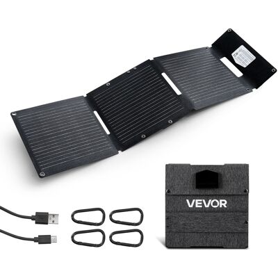 VEVOR - 30W Foldable Solar Panel Charger, 16BB N-Type Monocrystalline Solar Panel 24% Efficiency, Ultra-Light Portable - Black VEVOR - 30W Foldable Solar Panel Charger, 16BB N-Type Monocrystalline Solar Panel 24% Efficiency, Ultra-Light Portable - Black