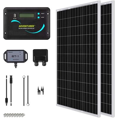 Renogy - 200 Watt 12 Volt Monocrystalline Solar Kit w/ 2 Pcs 100W Solar Panel and 30A PWM Charge Controller - Black Renogy - 200 Watt 12 Volt Monocrystalline Solar Kit w/ 2 Pcs 100W Solar Panel and 30A PWM Charge Controller - Black