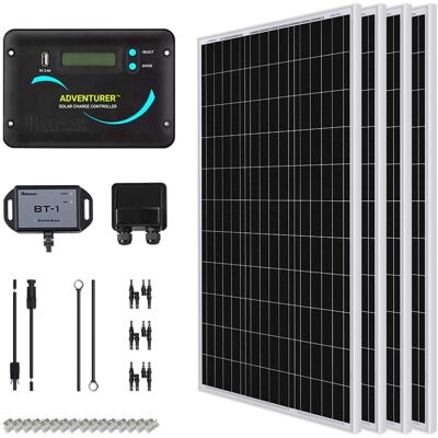 Renogy - 400 Watt Monocrystalline Solar Kit w/ 4 Pcs 100W Solar Panel and 30A PWM Charge Controller - Black Renogy - 400 Watt Monocrystalline Solar Kit w/ 4 Pcs 100W Solar Panel and 30A PWM Charge Controller - Black