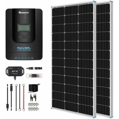Renogy - 200 Watt 12 Volt Monocrystalline Solar Kit w/ 2 Pcs 100W Solar Panel and 20A MPPT Charge Controller - Black Renogy - 200 Watt 12 Volt Monocrystalline Solar Kit w/ 2 Pcs 100W Solar Panel and 20A MPPT Charge Controller - Black