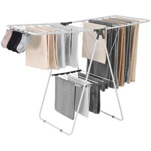 VEVOR - Clothes Drying Rack, 2-Tier Foldable Laundry Dryer Rack with Sock Clips & 21 Drying Rods - White;Gray VEVOR - Clothes Drying Rack, 2-Tier Foldable Laundry Dryer Rack with Sock Clips & 21 Drying Rods - White;Gray