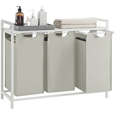 Songmics Home - Laundry Hamper, Laundry Basket, Laundry Sorter with 3 Pull-Out,Removable Bags, Shelf, Metal Frame, 3 x 10 Gallons (38L) - White Songmics Home - Laundry Hamper, Laundry Basket, Laundry Sorter with 3 Pull-Out,Removable Bags, Shelf, Metal Frame, 3 x 10 Gallons (38L) - White