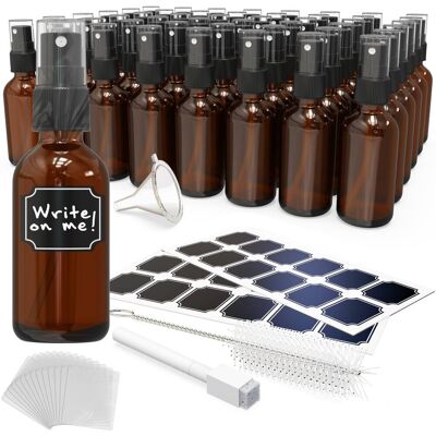 Nevlers - 2 Oz. Amber Glass Spray Bottles with Funnel, Brush, Shrink Wrap, Marker and Labels (Pack of 48) Nevlers - 2 Oz. Amber Glass Spray Bottles with Funnel, Brush, Shrink Wrap, Marker and Labels (Pack of 48)