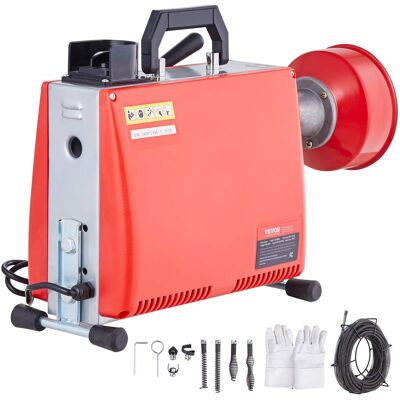 VEVOR - 66FT x 5/8 Inch Drain Cleaner Machine, 250W Electric Sewer Snake Auger Manual Feed - with 7 Cutters, 2 Steel Cables - Red VEVOR - 66FT x 5/8 Inch Drain Cleaner Machine, 250W Electric Sewer Snake Auger Manual Feed - with 7 Cutters, 2 Steel Cables - Red