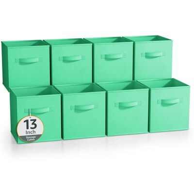 Sorbus - 13 Inch Storage Bins - Sturdy Collapsible Fabric Storage Cubes with Handle - 8 Foldable Baskets for Organizing - Teal Sorbus - 13 Inch Storage Bins - Sturdy Collapsible Fabric Storage Cubes with Handle - 8 Foldable Baskets for Organizing - Teal
