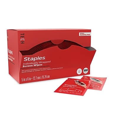 Staples TECH - Individually Wrapped Screen Wipes, 200/Pack (ST63058) Staples TECH - Individually Wrapped Screen Wipes, 200/Pack (ST63058)