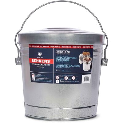 Camco - Behrens 6 Gallon Galvanized Steel Storage Can with Locking Lid and Wire Handle - White Camco - Behrens 6 Gallon Galvanized Steel Storage Can with Locking Lid and Wire Handle - White