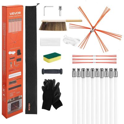 VEVOR - 33 ft Extendable Chimney Cleaning Kit with Bristle Replacements & Goggles, Flexible Design for 90° Angles VEVOR - 33 ft Extendable Chimney Cleaning Kit with Bristle Replacements & Goggles, Flexible Design for 90° Angles