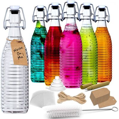 Nevlers - 33 oz. Ringed Swing Top Glass Bottles with Bottle Brush, Funnel, Tags, Shrink Wrap and Glass Marker (Set of 6) Nevlers - 33 oz. Ringed Swing Top Glass Bottles with Bottle Brush, Funnel, Tags, Shrink Wrap and Glass Marker (Set of 6)