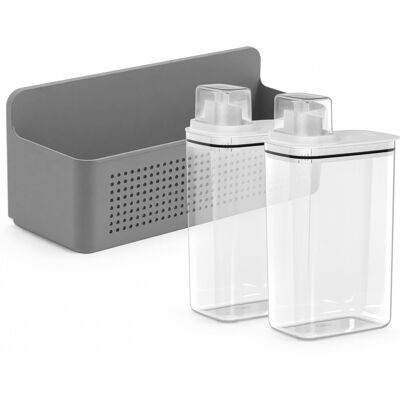 OU - Laundry Detergent Dispenser & Wall Rack Set, 2‑Pack 77 oz Soap Dispensers with Measuring Cap & Hanging Storage Organizer - Dark Gray OU - Laundry Detergent Dispenser & Wall Rack Set, 2‑Pack 77 oz Soap Dispensers with Measuring Cap & Hanging Storage Organizer - Dark Gray