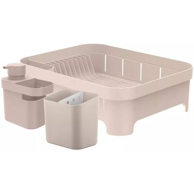 OU - Kitchen Sink Organizer 3pc Set, Dish Rack, Cutlery Drainer & Soap Dispenser Caddy w Sponge Holder - Beige OU - Kitchen Sink Organizer 3pc Set, Dish Rack, Cutlery Drainer & Soap Dispenser Caddy w Sponge Holder - Beige