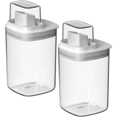 OU - 34 oz 2‑Pack Clear Laundry Detergent Dispenser with Measuring Cap, Airtight Soap Organizer - White OU - 34 oz 2‑Pack Clear Laundry Detergent Dispenser with Measuring Cap, Airtight Soap Organizer - White