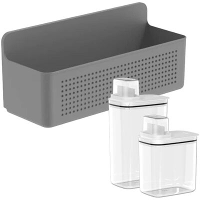 OU - Laundry Detergent Dispenser Set with Wall Rack, 50 oz & 77 oz Soap/Fabric Softener Dispensers with Measuring Cap - Dark Gray OU - Laundry Detergent Dispenser Set with Wall Rack, 50 oz & 77 oz Soap/Fabric Softener Dispensers with Measuring Cap - Dark Gray