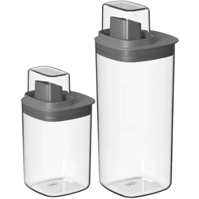 OU - 34 oz & 50 oz 2‑Pack Airtight Laundry Dispenser Set with Measuring Cap Soap & Detergent Organizer - Dark Gray OU - 34 oz & 50 oz 2‑Pack Airtight Laundry Dispenser Set with Measuring Cap Soap & Detergent Organizer - Dark Gray