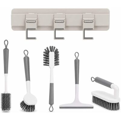 OU - Bathroom & Kitchen Organizer Set, Wall Rack w/ 4 Hooks, Scrub & Bottle Brushes, Silicone Squeegee OU - Bathroom & Kitchen Organizer Set, Wall Rack w/ 4 Hooks, Scrub & Bottle Brushes, Silicone Squeegee