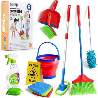 Play22 - Kids Toy Cleaning Set 12 Piece - Broom, Mop, Brush, Dust Pan, Duster, Sponge, Clothes, Spray, Bucket, Caution Sign Play22 - Kids Toy Cleaning Set 12 Piece - Broom, Mop, Brush, Dust Pan, Duster, Sponge, Clothes, Spray, Bucket, Caution Sign