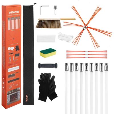 VEVOR - 30 ft Extendable Chimney Cleaning Kit with Bristle Replacements & Goggles, Flexible Design for 90° Angles VEVOR - 30 ft Extendable Chimney Cleaning Kit with Bristle Replacements & Goggles, Flexible Design for 90° Angles