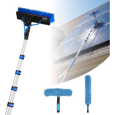 VEVOR - Solar Panel Cleaning Kit, 26 ft, Water Fed Pole Kit with Cleaning Brush, Soap Dispenser, Extendable Aluminum Telescopic - Silver + Blue VEVOR - Solar Panel Cleaning Kit, 26 ft, Water Fed Pole Kit with Cleaning Brush, Soap Dispenser, Extendable Aluminum Telescopic - Silver + Blue