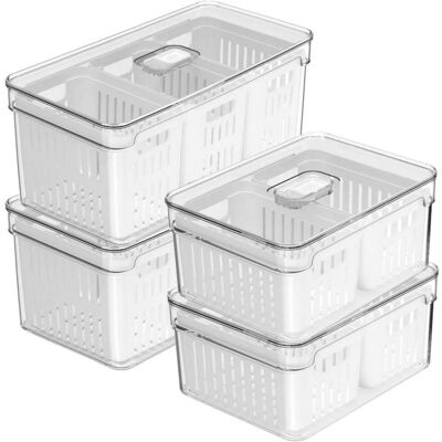 OU - Fridge Organizer Bins with Drain Basket & Vented Lid, Produce Kitchen Storage Bin, BPA Free - Clear OU - Fridge Organizer Bins with Drain Basket & Vented Lid, Produce Kitchen Storage Bin, BPA Free - Clear