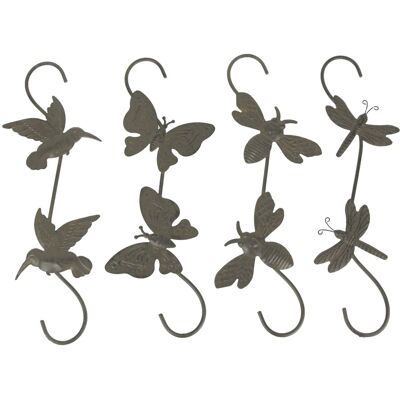 Mayrich Company - Set of 4 Rustic Metal Hook Plant Hangers Hummingbird, Bee, Butterfly, Dragonfly - Brown Mayrich Company - Set of 4 Rustic Metal Hook Plant Hangers Hummingbird, Bee, Butterfly, Dragonfly - Brown