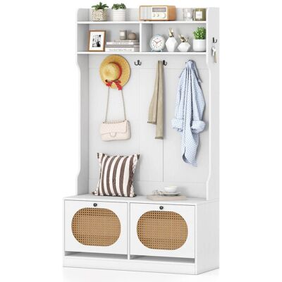 Costway - 4-In-1 Hall Tree Entryway Bench with Coat Rack & Flip Drawers 6 Dual-Hook Hangers - White Costway - 4-In-1 Hall Tree Entryway Bench with Coat Rack & Flip Drawers 6 Dual-Hook Hangers - White