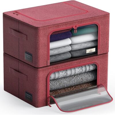 Sorbus - Storage Bins with Metal Frame, Stackable & Foldable Clothes Organizer Bags, Fabric Storage Containers - Pink Sorbus - Storage Bins with Metal Frame, Stackable & Foldable Clothes Organizer Bags, Fabric Storage Containers - Pink