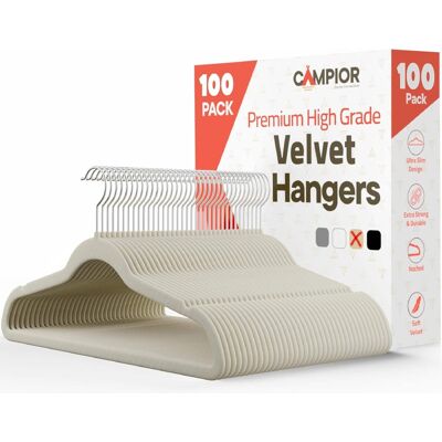 Campior - Velvet Hangers – 100-Pack, 360° Swivel Hook, Non-Slip, Space-Saving, Holds 11 lbs, Smooth Finish - Ivory Campior - Velvet Hangers – 100-Pack, 360° Swivel Hook, Non-Slip, Space-Saving, Holds 11 lbs, Smooth Finish - Ivory