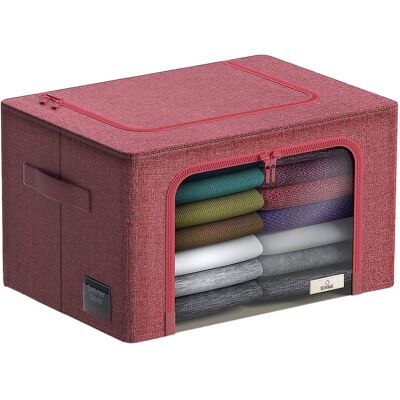 Sorbus - 1 Pack Storage Bins with Metal Frame, Foldable Clothes Organizer Bags, Fabric Containers with Window & Handle - Pink Sorbus - 1 Pack Storage Bins with Metal Frame, Foldable Clothes Organizer Bags, Fabric Containers with Window & Handle - Pink