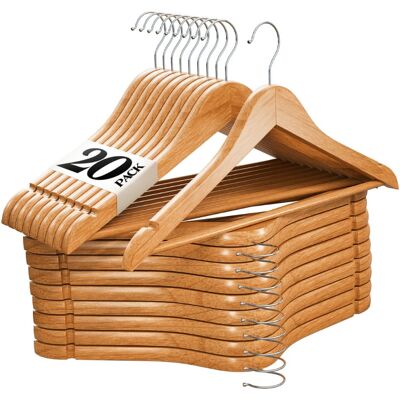 Home It - 20 Wooden Hangers - Wood Durable Heavy Duty Coat Hangers - Premium Solid Clothes Hangers with Chrome Swivel Hook - Natural Home It - 20 Wooden Hangers - Wood Durable Heavy Duty Coat Hangers - Premium Solid Clothes Hangers with Chrome Swivel Hook - Natural