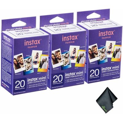 - 3xFUJIFILM INSTAX MINI Instant Film Variety Value Pack (20 Exposures), Microfiber Cleaning Cloth, Bundle - 3xFUJIFILM INSTAX MINI Instant Film Variety Value Pack (20 Exposures), Microfiber Cleaning Cloth, Bundle