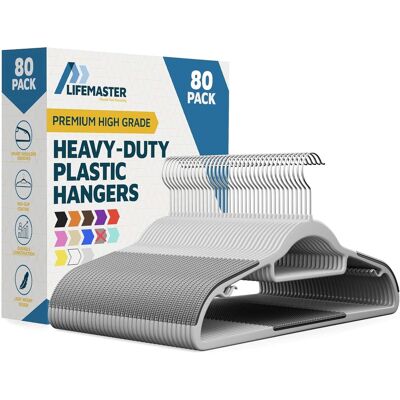 Lifemaster - Plastic Hangers – 80-Pack, Non-Slip, 360° Hook, Slim, Lightweight, for Dry & Wet Clothes - Gray Lifemaster - Plastic Hangers – 80-Pack, Non-Slip, 360° Hook, Slim, Lightweight, for Dry & Wet Clothes - Gray