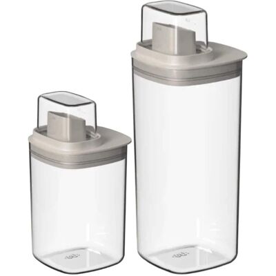 OU - 34 oz & 50 oz 2‑Pack Airtight Laundry Dispenser Set with Measuring Cap Soap & Detergent Organizer - Beige OU - 34 oz & 50 oz 2‑Pack Airtight Laundry Dispenser Set with Measuring Cap Soap & Detergent Organizer - Beige