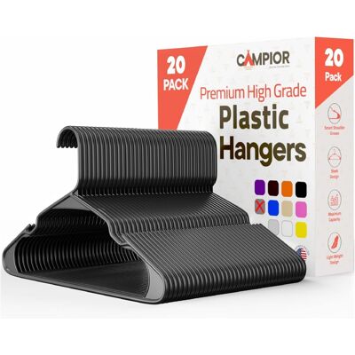 Campior - Plastic Hangers – 20-Pack, Heavy-Duty, Slim, Space-Saving, Non-Slip Notches, for Dresses, Suits, Jackets & More - Gray Campior - Plastic Hangers – 20-Pack, Heavy-Duty, Slim, Space-Saving, Non-Slip Notches, for Dresses, Suits, Jackets & More - Gray