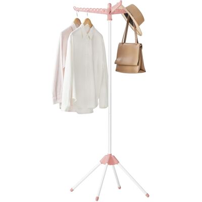 Songmics Home - Clothes Drying Rack, 59-Inch Folding Laundry Drying Rack with 3 Rotatable Arms for Hangers, 4 Legs, Stainless Steel - Pink and White Songmics Home - Clothes Drying Rack, 59-Inch Folding Laundry Drying Rack with 3 Rotatable Arms for Hangers, 4 Legs, Stainless Steel - Pink and White
